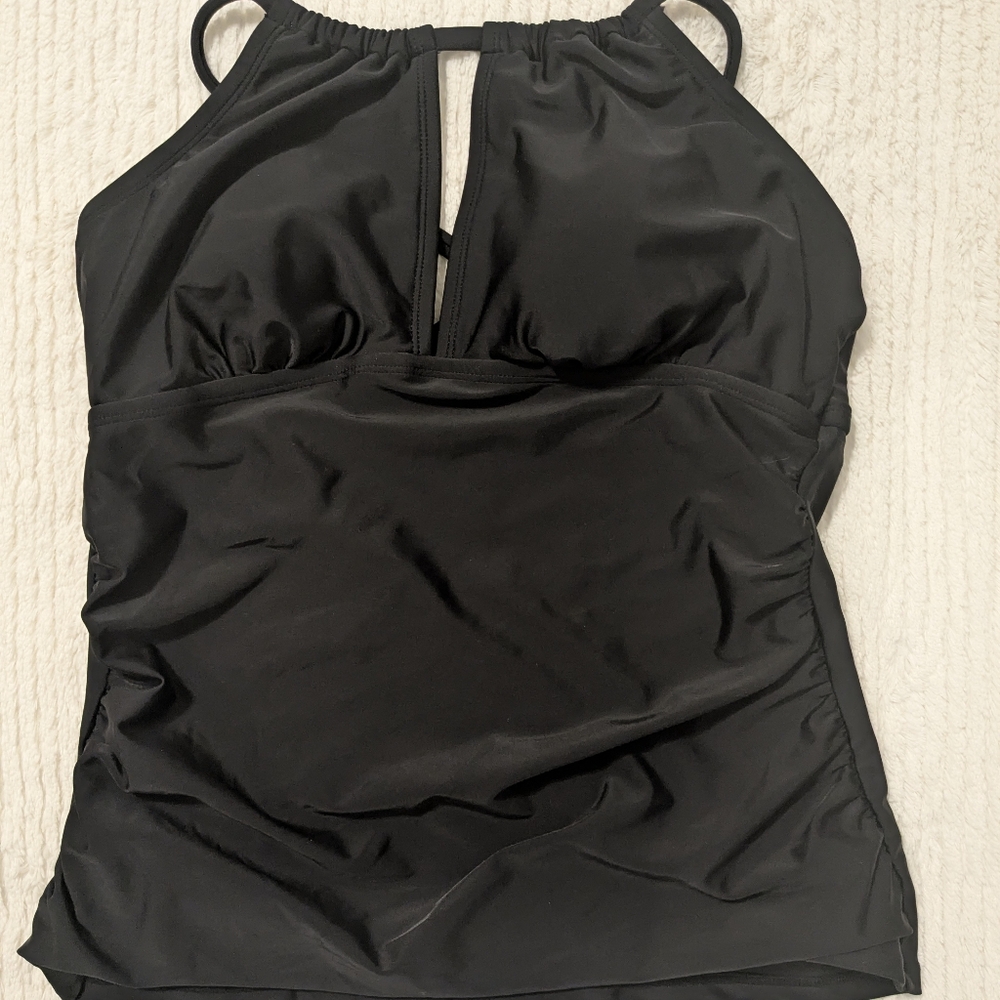 Kona Sol Tankini Swim Top, Black, Large.